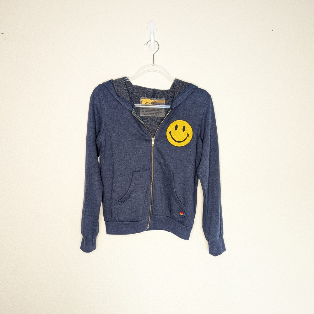 Aviator nation zip up hoodie with yellow smiley face